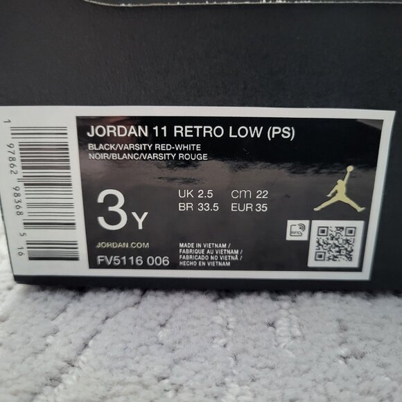 Child Size 3Y - Air Jordan 11 Retro Low Bred (PS) - FV5116-006 - AUTHENTIC NEW! - Picture 9 of 9